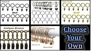 Metall Duschvorhangstange Stange Voile Ring Haken zum Aufhängen mit Clips 12 Ringe - Bild 1 von 9