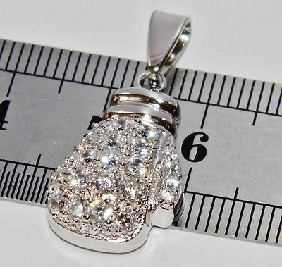 STERLINGSILBER (925) STEINBESATZ SIMULIERTER DIAMANT "BOXING GLOVE" ANHÄNGER - Bild 1 von 4