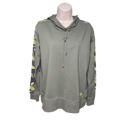 Felpa donna Michael Kors con cappuccio verde militare maniche mimetiche taglia S u
