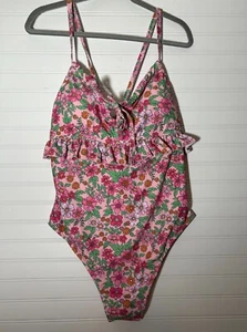 Cider Damen 2XL rosa Rüschen Tie Back Blumen Einteiler Badeanzug - Bild 1 von 5