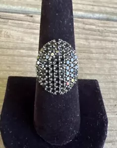 Vintage 925 Sterling Silber schwarzer Spinell Ring Größe 6,75 Pave Fassung - Bild 1 von 9