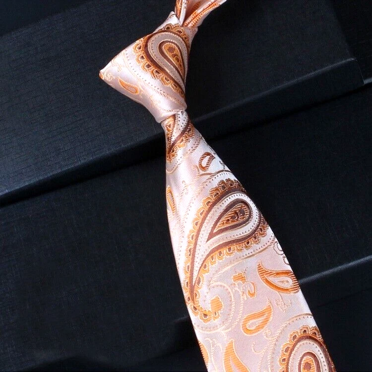 Corbata clásica de cachemira marrón naranja plata tejida jacquard 100 % seda para hombre Foto 1 de 1