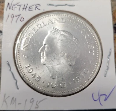 Moneda de plata de 10 florines de Holanda 1945-1970. Foto 1 de 2