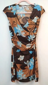 Vintage Ruby Womens M/L Brown Blue Floral Hawaiian Dress Polyester Made in USA - Picture 1 of 5