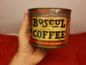 Scarce Vtg 1/2 Half Pound BOSCUL Trial Coffee Tin Can W/ Original Lid Uncommon - Picture 1 of 10