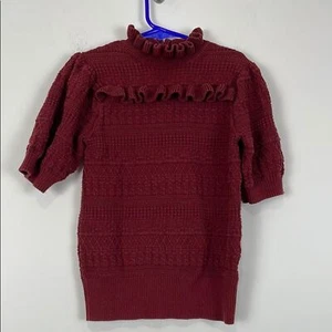 Janie and Jack Girls Size 10 Ruffled Knit Short Sleeve Sweater Red Burgundy - Picture 1 of 5