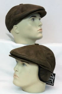 REAL SHEEPSKIN SHEARLING LEATHER Driving Newsboy Hat Gatsby OLIVE/TOBACCO, S-3XL - Picture 1 of 11