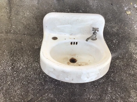 Antique Cast Iron Sink Super Heavy Enamel Industrial Farmhouse Vintage One Of 2 Cover