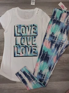 NWT Justice Girls Outfit Tie Dye Love Top/Leggings Size 8 (A13) - Picture 1 of 1