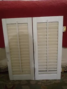 2 Wood Louvered Shutters White Movable Slats Hinged Together 20.5" H x 18"W - Picture 1 of 12