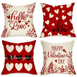 Happy Valentines Day Love Hearts Decorative Throw Pillow Cover 18x18 Set of 4... - Picture 1 of 7