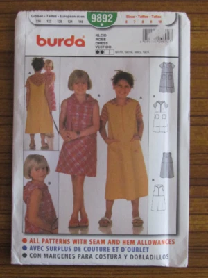 BURDA PATTERN - 9892 GIRLS DRESS FRONT ZIPPER SLEEVELESS HOOD 6-10 UNCUT - Image 1 of 2