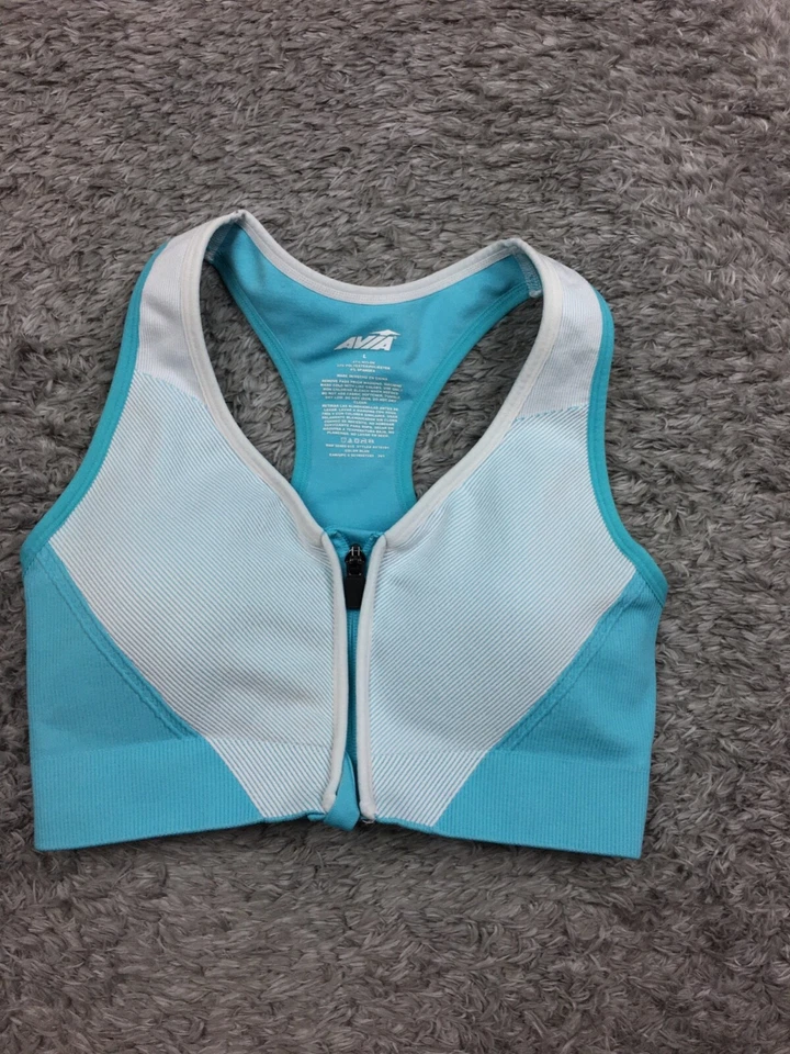 Sujetador deportivo con cremallera frontal Avia para mujer talla grande azul blanco Foto 1 de 4