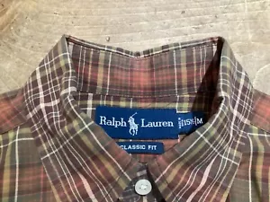 Camisa Ralph Lauren Para Hombres Mediana Calce Clásico Btn Plumón LS Ballena Cuadros Marrón Usada en Excelente Condición - Imagen 1 de 12