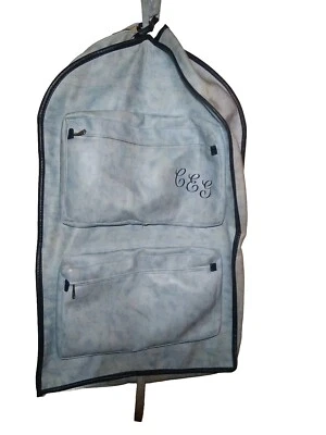 Vintage Leather Garment Travel Bag , blue, monogrammed CEG 2ft x 3 1/2ft - Image 1 of 4