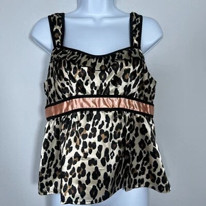Vintage Nine West Y2K Womens Babydoll Top Size 6 Leopard Print Satin Glam Indie - Picture 1 of 12