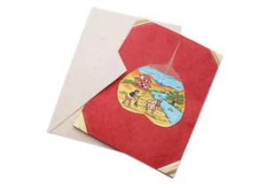 Nepalese Man Working on Field Painted Bodhi Leaf Lokta Paper Greetings Card - Picture 1 of 1