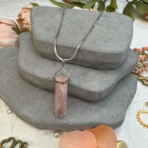 Rosenquarz Naturspitze Anhänger rosa Schlangenkette Halskette Karabinerverschluss 925 - Bild 1 von 5