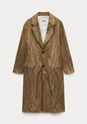Zara Crinkle Effect Oversized Frock Coat Creased Gold Bronze Jacket SOLD OUT 24 - Image 1 of 4