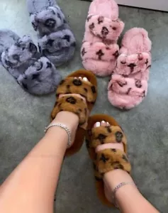 womens faux fur slippers - Picture 1 of 1