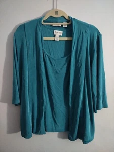 Chicos Travelers Twinset Strickjacke Tank Gr. 1 (M) grün strukturierte Taschen - Bild 1 von 4
