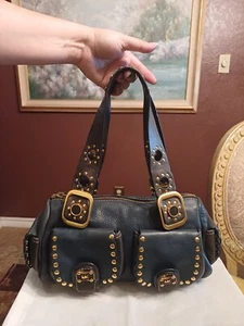 Blau-grau MICHAEL KORS Nieten genarbtes Leder Multi-Pocket Satchel Handtasche Tasche - Bild 1 von 13