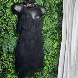FINDERS KEEPERS Dress Women 6US Black All Over Fringe Strappy Cocktail 2161 - Picture 1 of 9