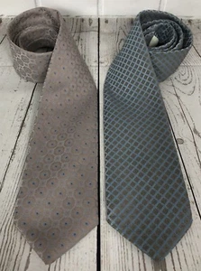 Two Vintage Ties Golden Clasp by Prince Consort Lt Blue Tan Geometric 56"x3" EUC - Picture 1 of 9