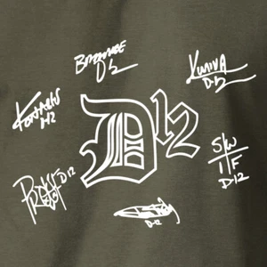 T-shirt logo D12 Eminem con firma Hip Hop Rap Slim Shady Records Dr Dre - Foto 1 di 14