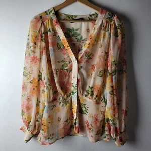 Zara Women Size S Pink Floral Peplum Sheer Puff Sleeve Blouse Casual Summer - Picture 1 of 12