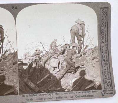 Tarjeta Stereoview Primera Guerra Mundial Foto 3D Tropas Británicas Batalla en Contalmaison Foto 1 de 2
