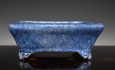 Japanese Bonsai Pot Tokoname SHUHO 7.3"(18.5cm) Blue Glazed Rectangle L363 - Image 1 of 4