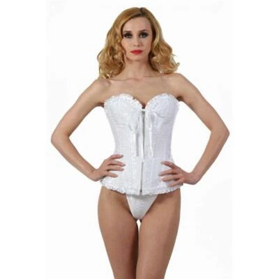 Classy Ladies Brokat-Corsage Ruffle Incl. String White #CO101 - Image 1 of 3