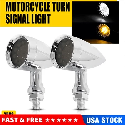 Luz intermitente ámbar delantero LED cromado bala motocicleta para Harley Foto 1 de 4