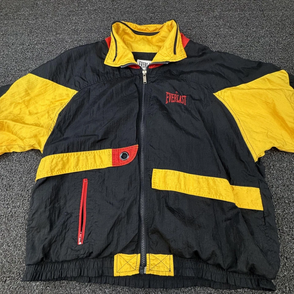 Jaqueta Everlast Vintage Masculina Pequena Preta Amarela Vermelha Colorblock Quebra-Vento Anos 90 - Imagem 1 de 4