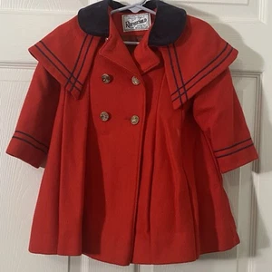 90’s Rare, Rothschild MOD Christmas Red wool sailor swing pea coat. Size 2T - Picture 1 of 11