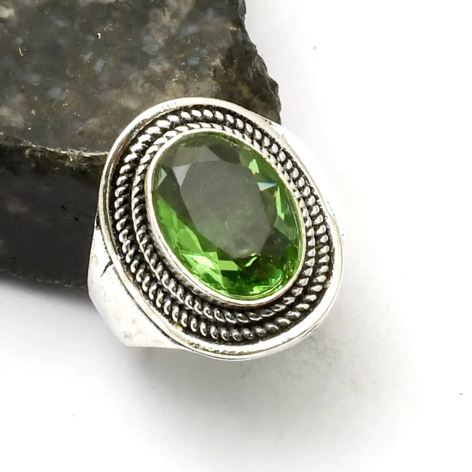 Anillo étnico hecho a mano de piedras preciosas de peridoto para boda talla EE. UU. 9,5 AR 40851 Foto 1 de 1