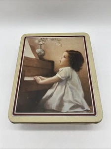 Vintage 1985 Bessie Pease Gutmann Harmony Girl Playing Piano Tin Box Hong Kong - Picture 1 of 12