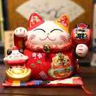 8 Inch Ceramic Maneki Neko Coin Bank Red Lucky Fortune Cat Daruma Money Box
