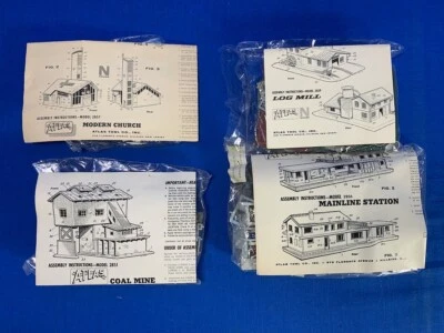 ATLAS N SCALE KIT 2851 COAL MINE 2856 MAINLINE STATION 2857 CHURCH 2859 LOG MILL - Image 1 of 4