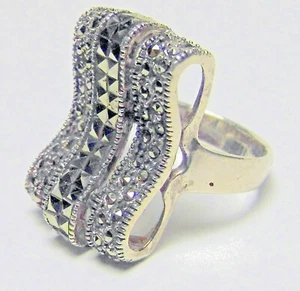 925 Silver Ring with Marcasite Stones Ethnic Vintage - Picture 1 of 6