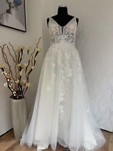 HBH Brautmode I CURVY Brautkleid A-Linie mit Träger mit Schleppe Glitzertüll - Bild 1 von 6