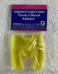 Vintage Letter M Amscan YELLOW Plastic Cookie Cutter NIP Alphabet Recipe Sleeve - Picture 1 of 2
