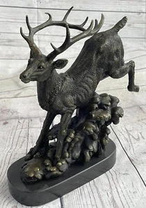 Running Deer Elk Buck Stag Caribou Reindeer Bronze Metal Sculpture Statue 11" - Picture 1 of 10