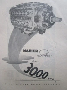 3/1946 PUB NAPIER & SON SABRE + 3000 BHP ENGINE MOTEUR AVIATION ORIGINAL AD - Foto 1 di 1