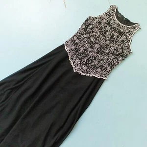 Jkara Black White Beaded Bust Sleeveless Formal Ankle Fit Flare Dress Size 6 - Picture 1 of 10