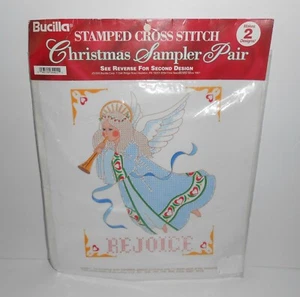 BUCILLA Stamped Cross Stitch Designs Christmas Sampler Pair - Rejoice / Believe - Picture 1 of 4