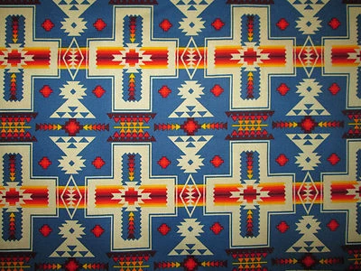 Navajo Cross Blue Orange Native American Print Cotton Fabric FQ - Image 1 of 4