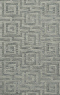 Blue Transitional Hand Hooked Squares Curls Blocks Area Rug Geometric DV13 - Image 1 of 2