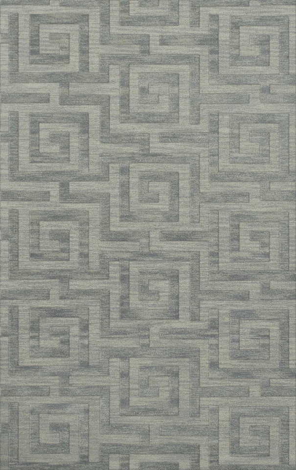 Blue Transitional Hand Hooked Squares Curls Blocks Area Rug Geometric DV13 - Image 1 of 2